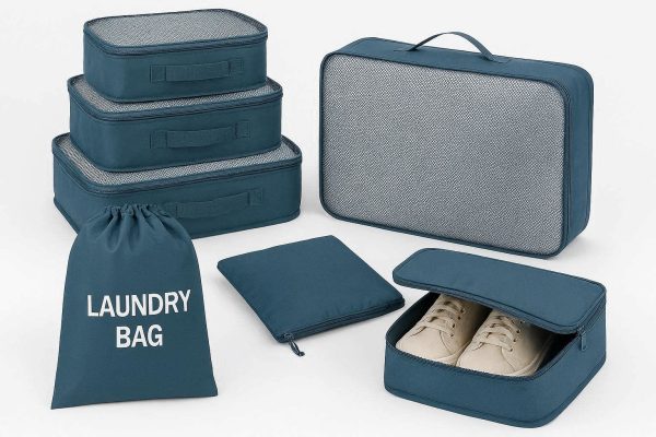 Set of 8 Packing Cubes for Suitcases Lightweight Travel Luggage Organizers with Laundry Bag and Shoe Pouch Blue