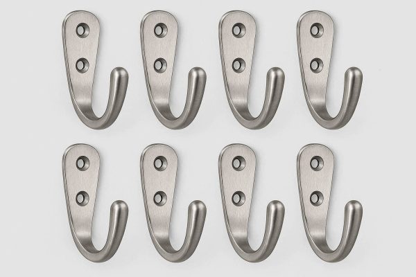 Heavy Duty Stainless Steel Small Wall Hooks Set of 8 Decorative Metal Hangers for Coats Hats and Bags
