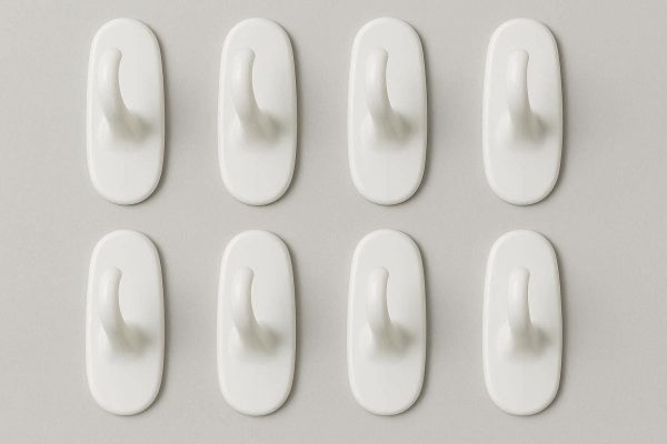 Decorative Small Command Style Hooks for Christmas Lights and Decorations Set of 8 White Plastic Wall Hangers Indoor