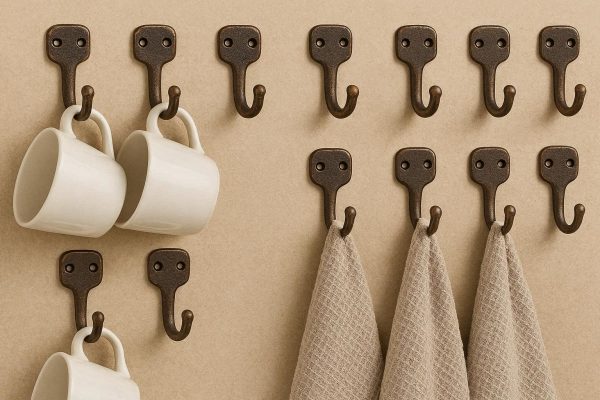 Rustic Vintage Style Small Metal Hooks for Coffee Mugs and Hand Towels Set of 8 Bronze Finished Hangers