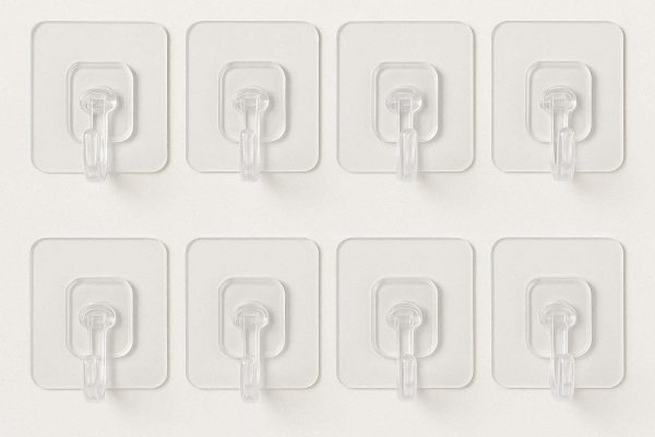 Mini Transparent Plastic Hooks for String Lights and Small Decor Set of 8 Damage Free Adhesive Wall Hangers