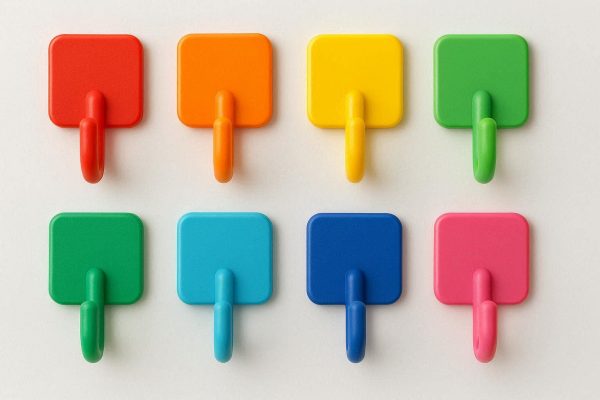 Colorful Small Plastic Hooks for Kids Room and Nursery Organization Set of 8 Vibrant Adhesive Wall Hangers