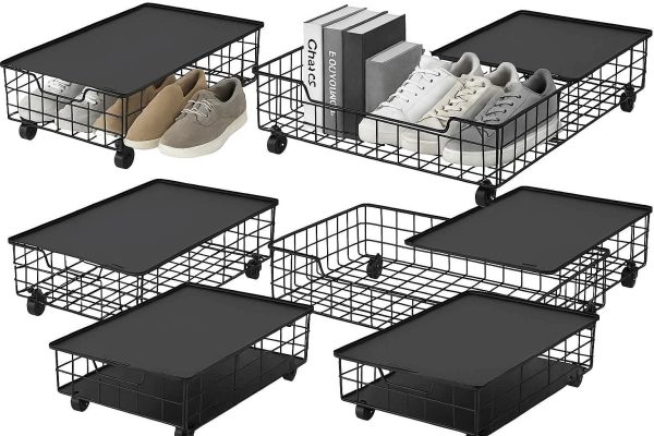 Underbed Storage Bins with Wheels and Lids Set of 6 Rolling Metal Wire Organizers for Shoes and Books Black