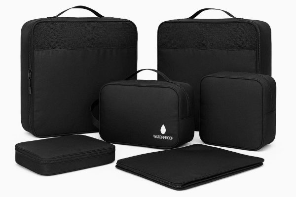 Professional Travel Gear 6 Piece Set Waterproof Packing Cubes for Suitcases Heavy Duty Luggage Organization System Black