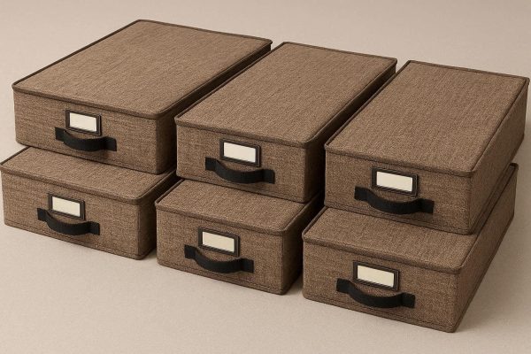 Low Profile Underbed Storage Drawers Set of 6 Wooden Texture Fabric Organizers with Label Holders for Office and Bedroom