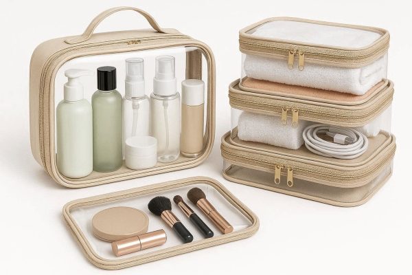 Clear View Travel Toiletry Bag Set and Packing Cubes for Toiletries Makeup Cosmetics and Small Travel Accessories