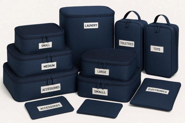 Large Capacity Packing Cubes for Family Travel 10 Piece Set Durable Luggage Organizers with Identification Labels Navy