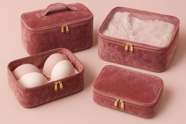 Luxury Velvet Interior Packing Cubes for Delicate Clothing and Lingerie Premium Travel Organizers for Women Pink Set