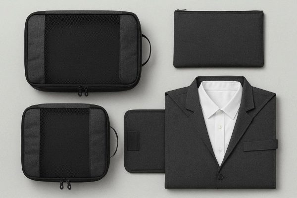 Business Travel Essential Packing Cubes with Shirt Folder and Document Pouch Professional Luggage Organizer Set Charcoal
