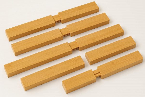 Adjustable Bamboo Drawer Dividers Set of 8 Expandable Kitchen Dresser Organizers for Clothes Utensils and Bathroom Tools Natural